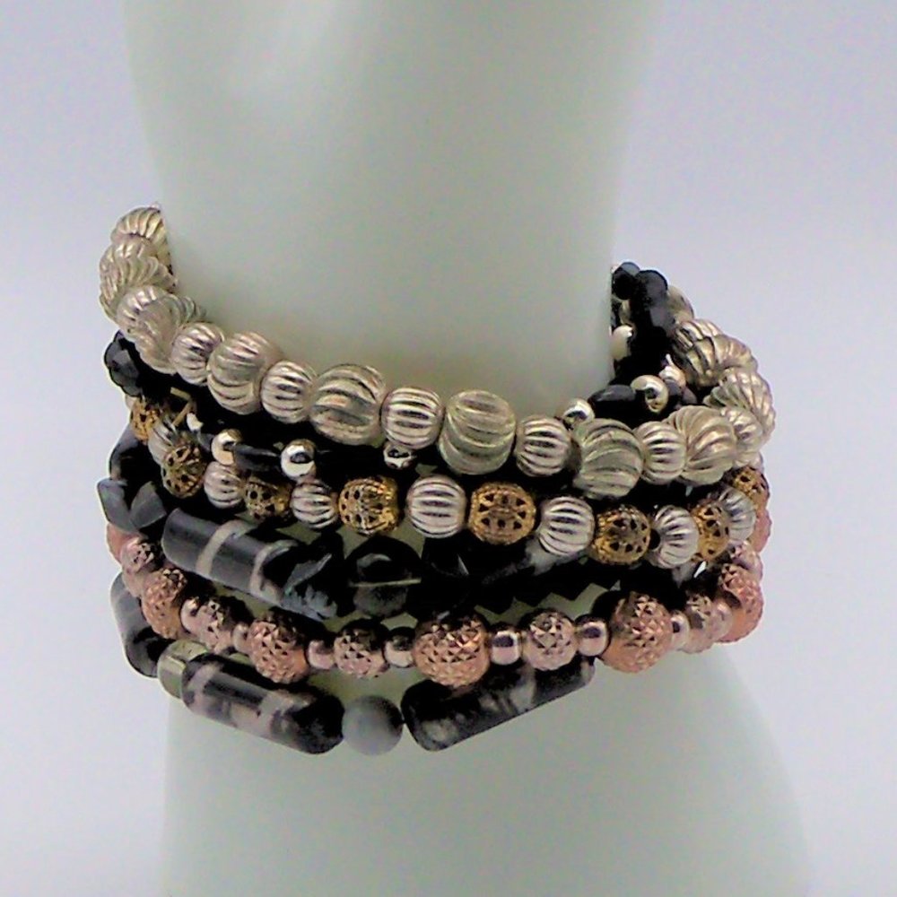 Handmade Stretchy Metal and Glass Bead Bracelet Set - Picture 3 of 11